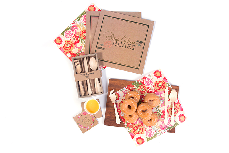 party coasters flowery printed food paper and disposable cutlery
