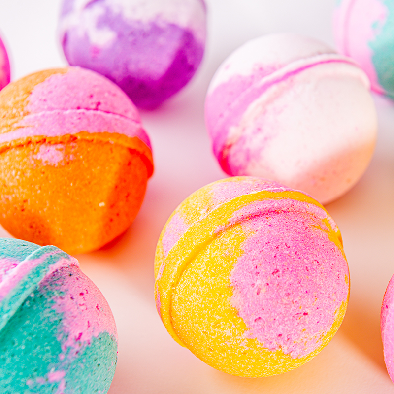 brightly colored bath bombs