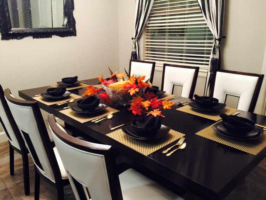 thanksgiving table set with black and white set ups