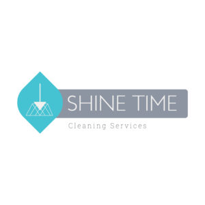Shine time cleaning services Cleaning Company Logo with Broom featuring a silhouette.