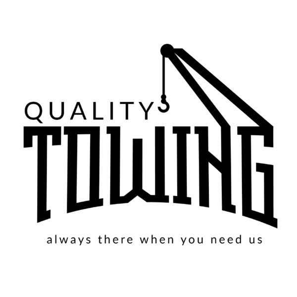 Monochrome towing emblem Black and white towing logo with crane illustration, emphasizing consistent reliability.