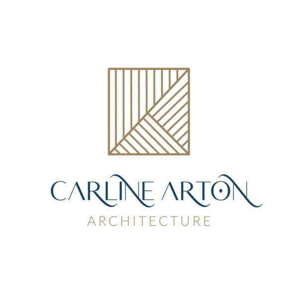 A modern gold geometric logo with overlapping lines and squares, representing the Abstract Architecture Firm Logo.