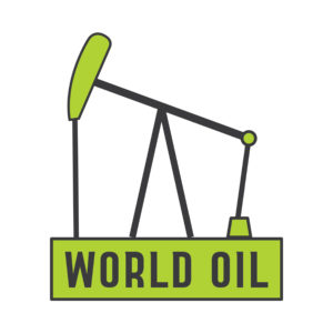 Pumpjack Oil Company logo featuring the World, on a white background.