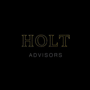 Elegant Gold Text Logo on a black background, representing the brand name 'HOLT ADVISORS' in a luxurious and professional style.