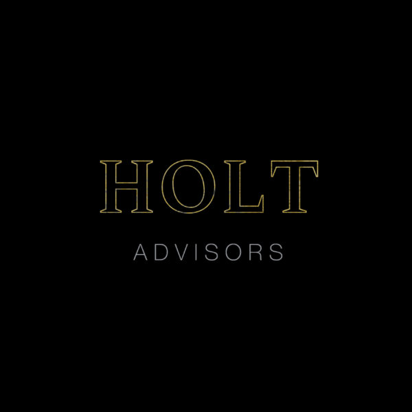 Elegant Gold Text Logo on a black background, representing the brand name 'HOLT ADVISORS' in a luxurious and professional style.