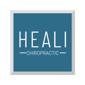 A Modern Chiropractic Text Logo with a tranquil blue background, featuring the word 'HEALI' in clean, modern typography for a health-focused brand.