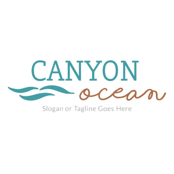 Serene Ocean Wave Logo with elegant turquoise waves and a modern copper script, evoking a peaceful seascape.