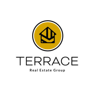 Logo featuring a stylized house with a terrace in a yellow circle, representing modern real estate luxury.
