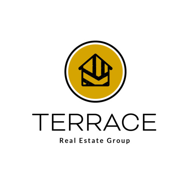 Logo featuring a stylized house with a terrace in a yellow circle, representing modern real estate luxury.