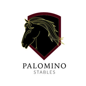 Regal Horse Head Logo featuring an illustrious stallion profile within a maroon shield, accented with gold.