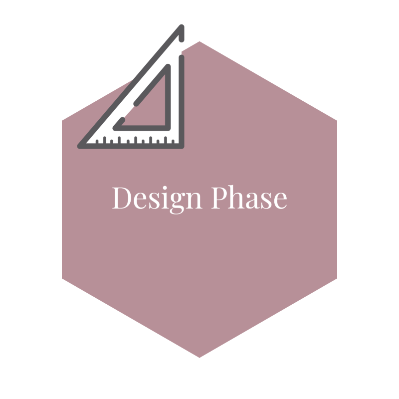 A pink background with the words design phase on it, representing the graphic design process.