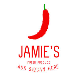 Illustration of a red chili pepper as part of Jamie's Fresh Produce Market Logo, signifying top-quality produce.