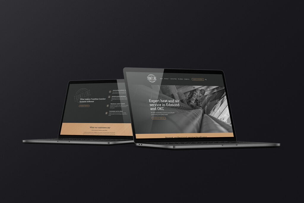 Two laptops showcasing a stunning graphic design portfolio, set against a sleek black background.