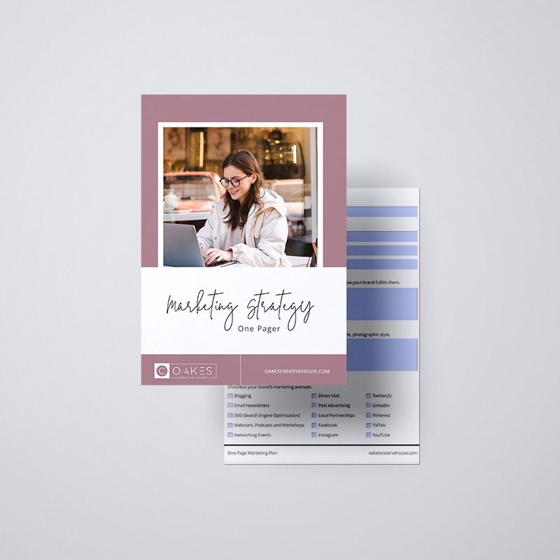 A business plan template featuring a woman on a laptop utilizing the One Page Marketing Strategy Template.