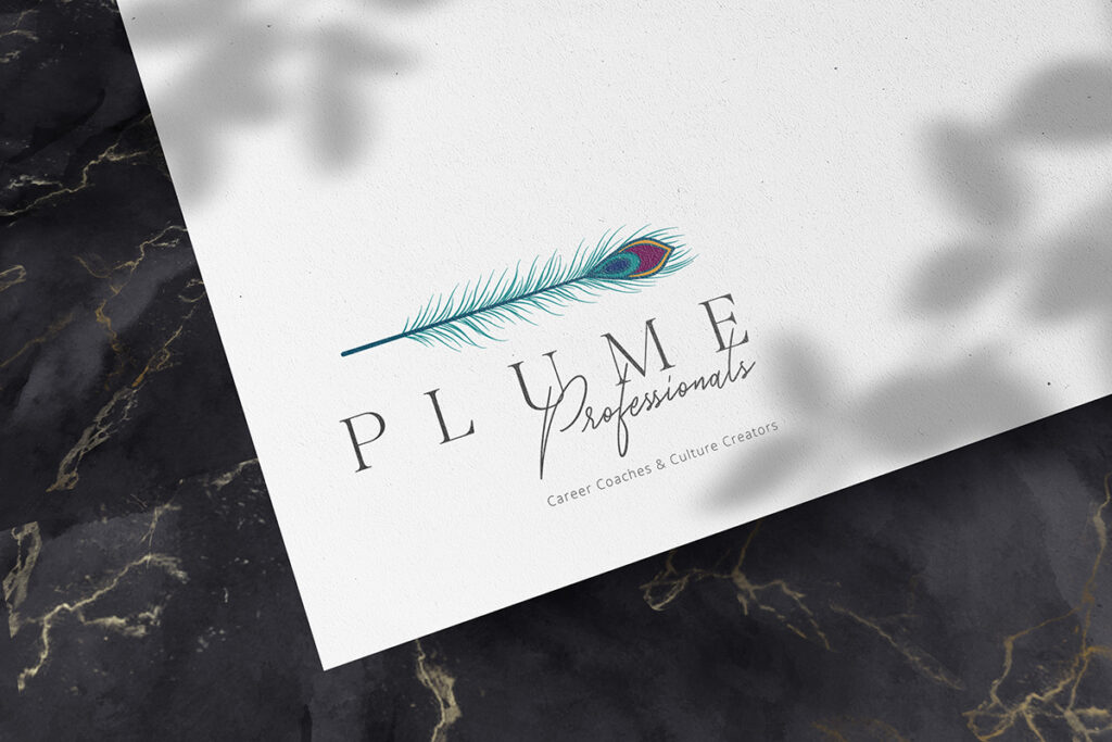 Plume peacock feather logo design.