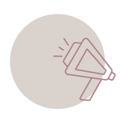 Icon of a megaphone with sound waves, depicted within a light gray circle representing a digital marketing agency for small businesses.