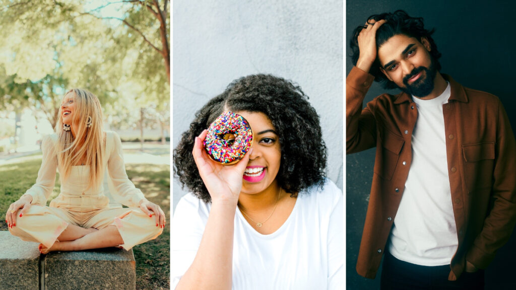 Three diverse portraits highlighting personal branding trends through lifestyle photography.