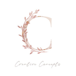 Elegant marbled letter C with rose gold leaves logo