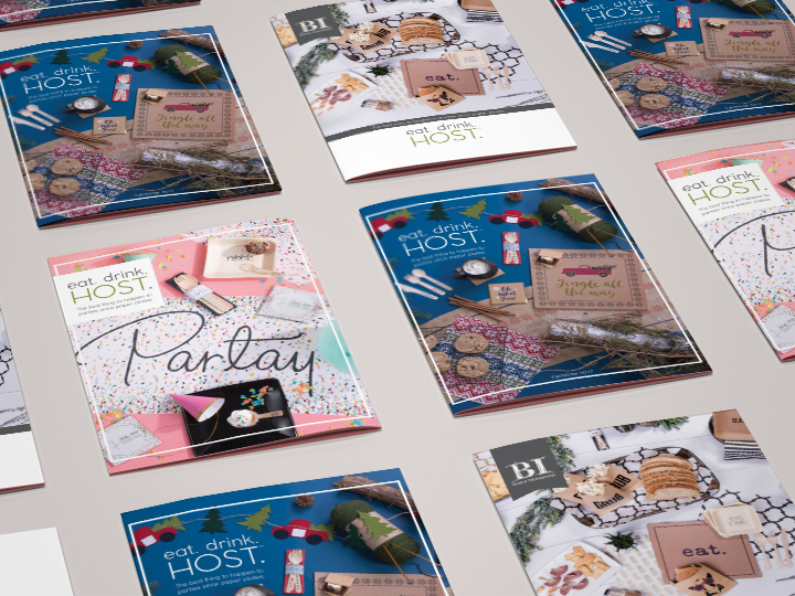 Collection of Eat Drink Host magazine covers displayed in a grid layout featuring seasonal hosting inspiration and party themes.