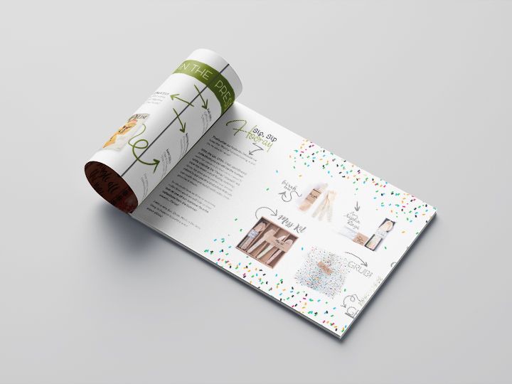 Eat Drink Host magazine interior spread featuring party planning tips, styled product photography, and confetti-inspired layout design.