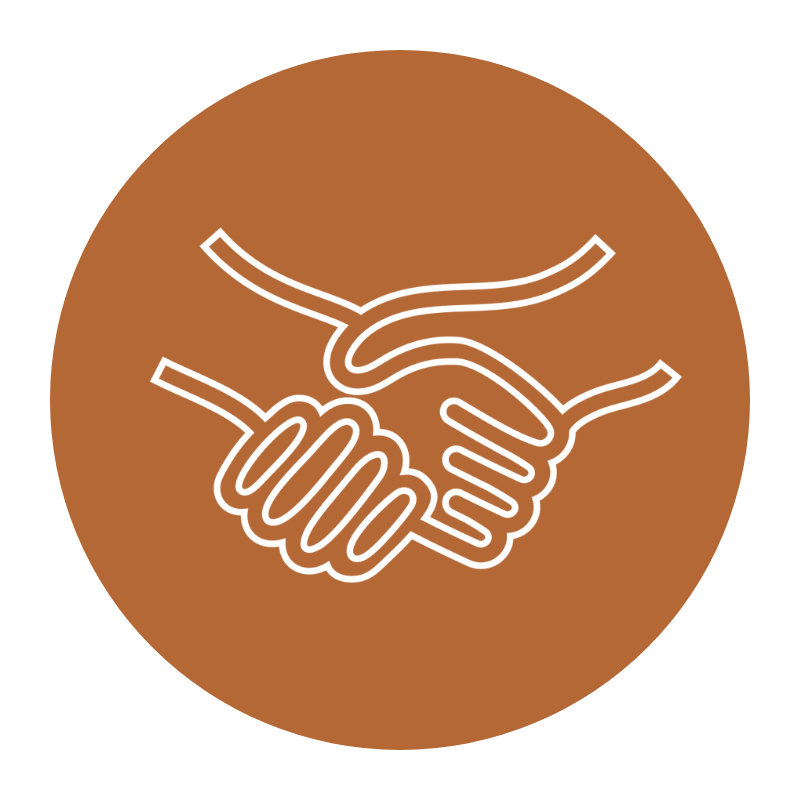 Serving icon with handshake representing connection in the 5 Phases of Marketing Growth Every Small Business Owner Should Know.
